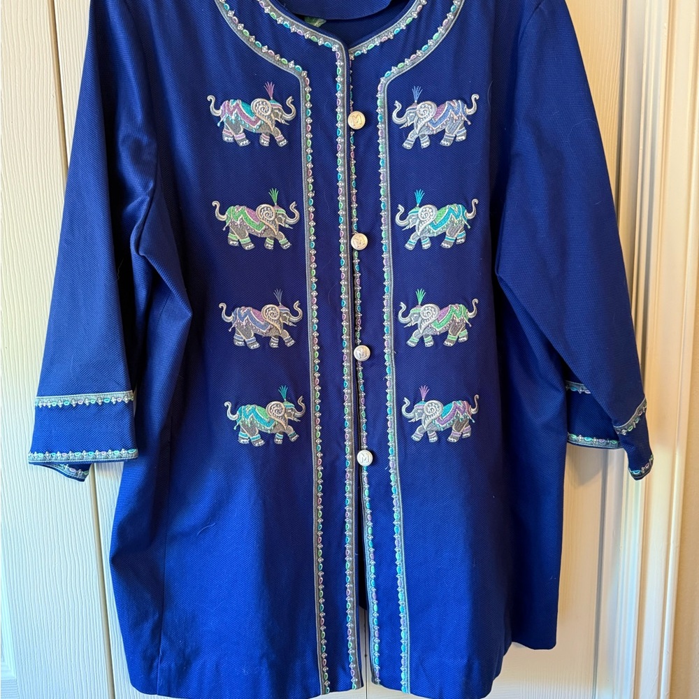 Bob Mackie Elephant Royal Blue Wearable Art Designer Jacket 1X